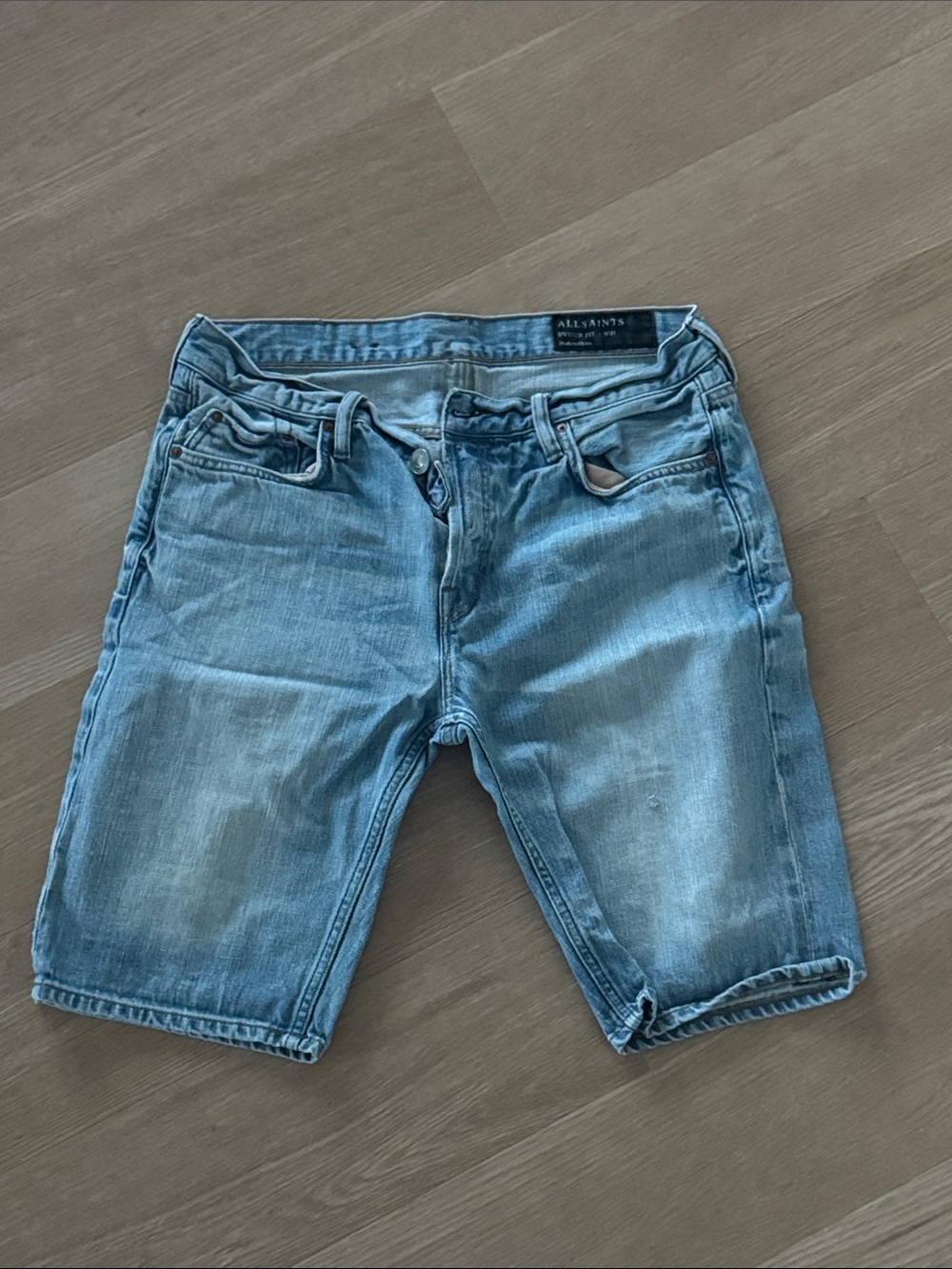 All Saints Men's Faded Blue Denim Shorts